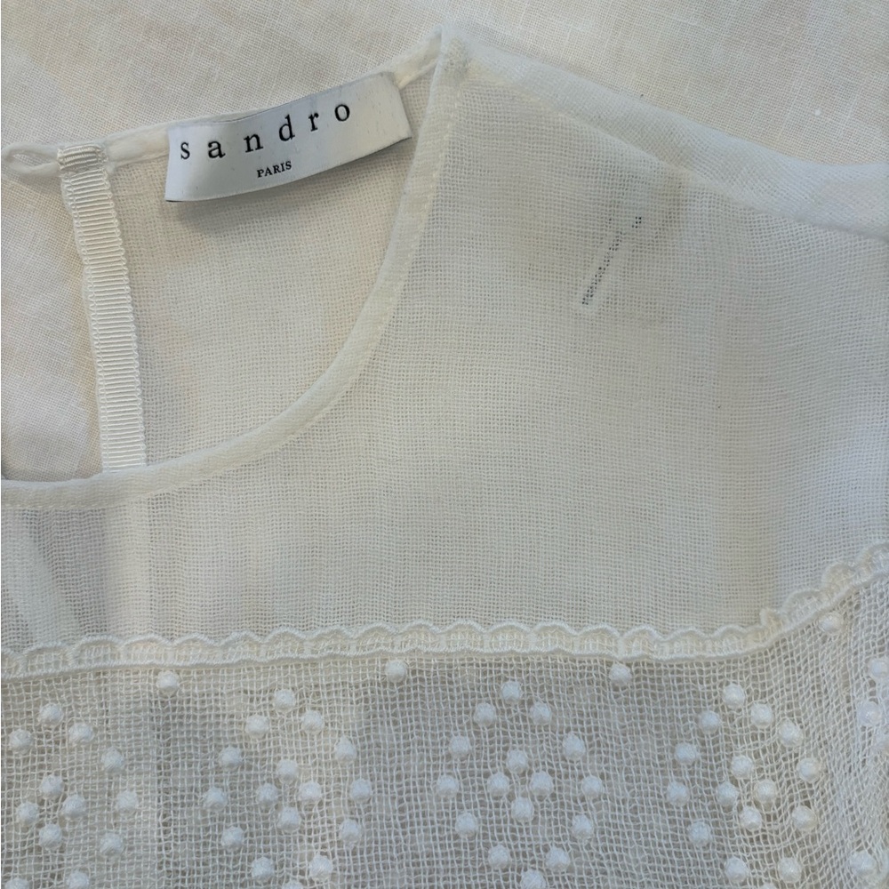 Sandro Embroidered White Mini Dress, US 6 - Picture 6 of 10